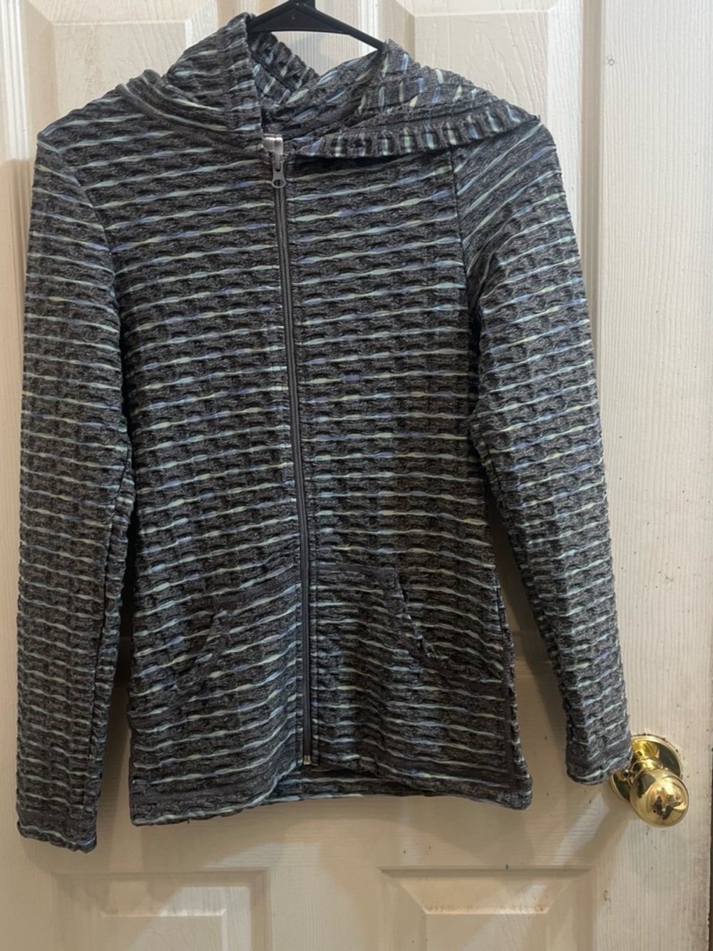 Women's Gray Textured Zip Hoodie Bomber Jacket